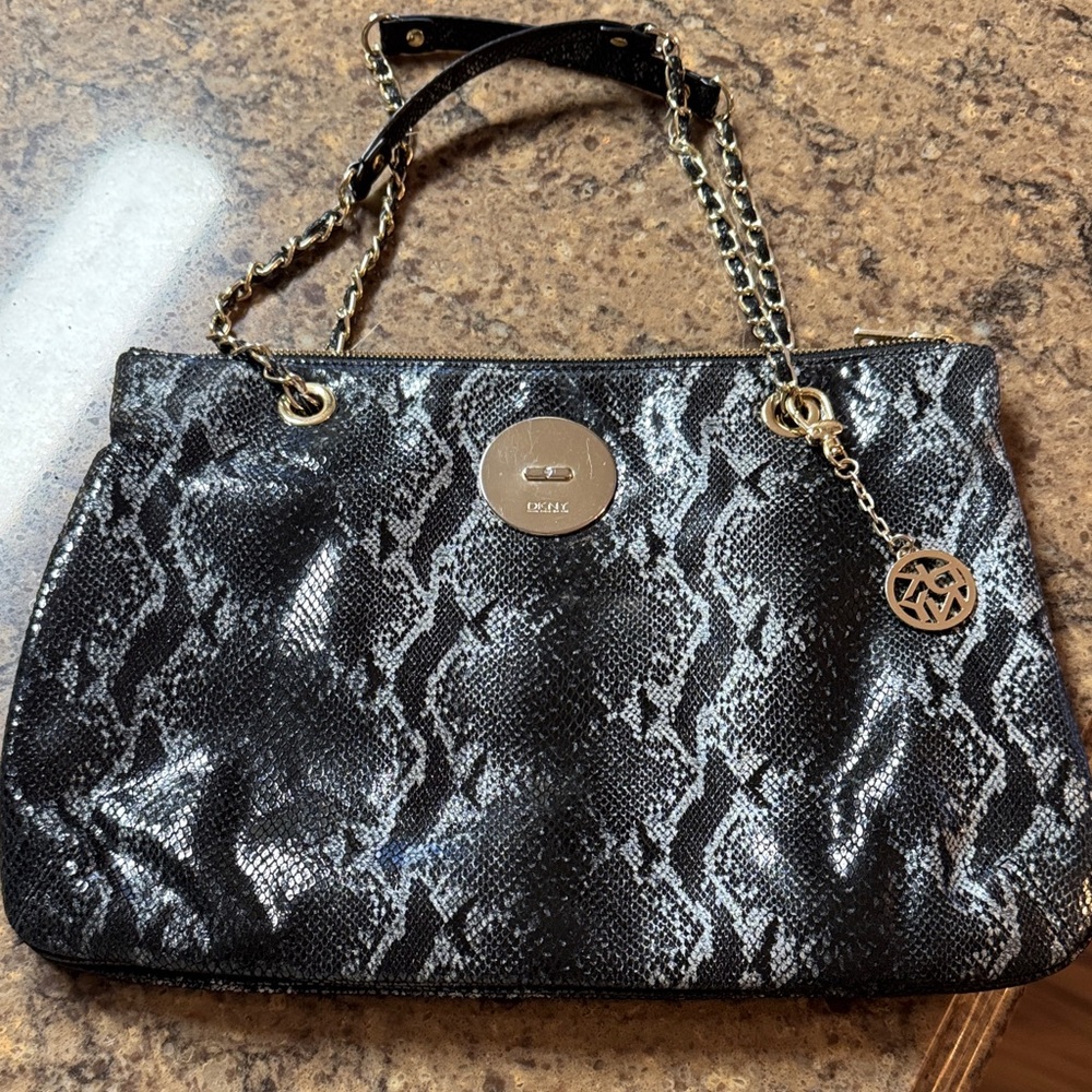 DKNY Black Snake Print Shoulder Bag